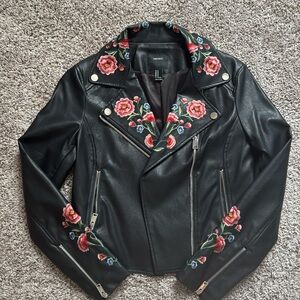 Embroidered Faux Leather Jacket
